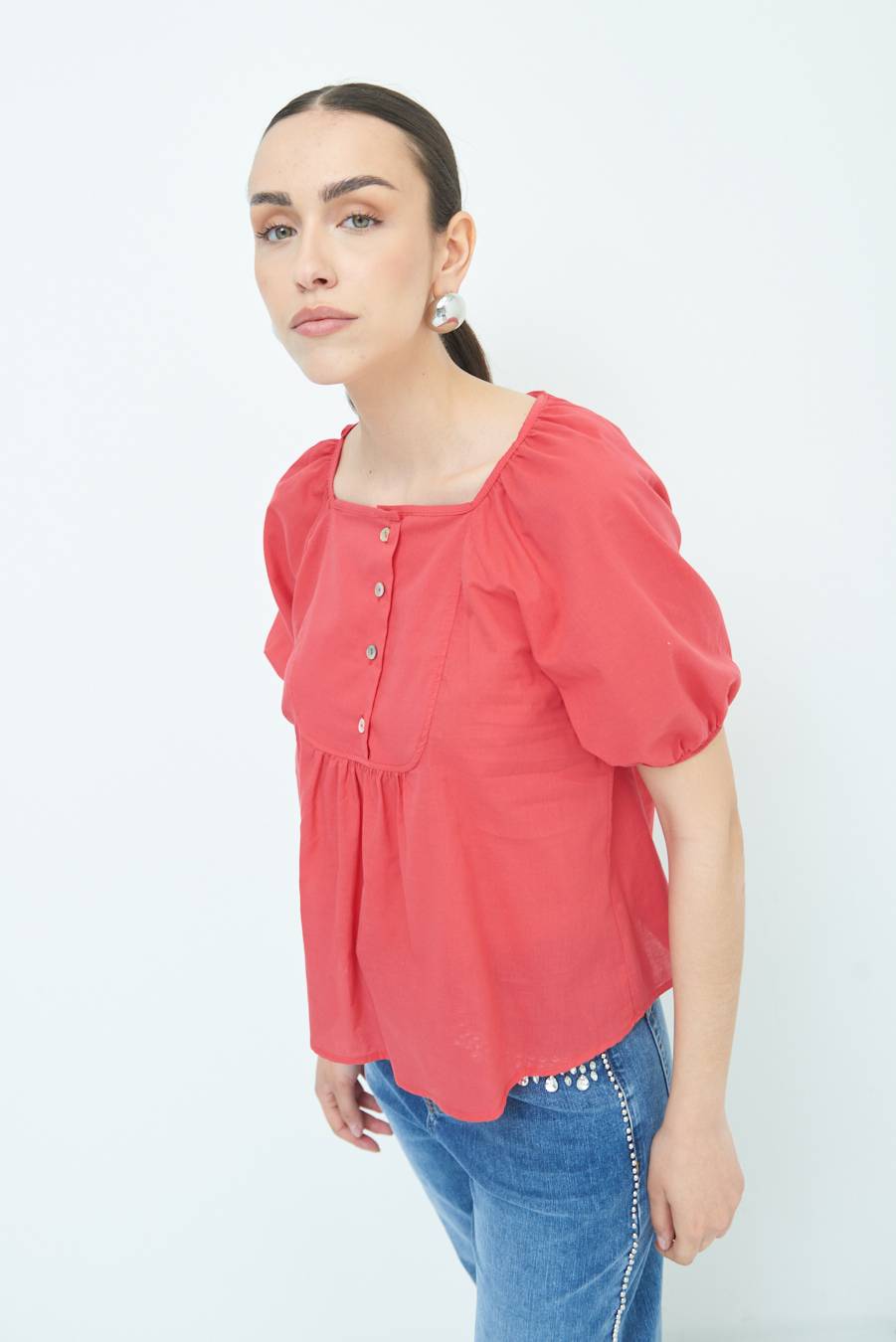 Kikisix CAMICIA CON BOTTONCINI DAV. COTONE ROSSO Online Outlet