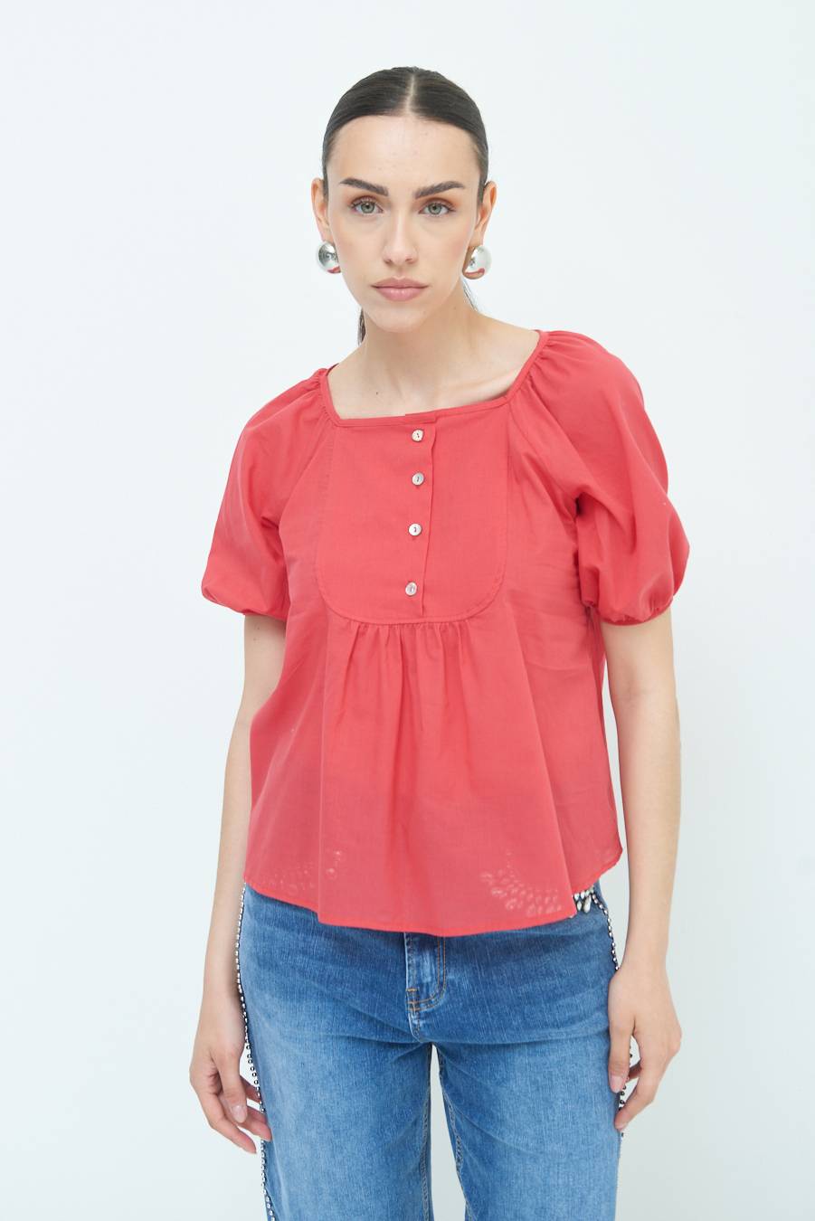 Kikisix CAMICIA CON BOTTONCINI DAV. COTONE ROSSO Online Outlet