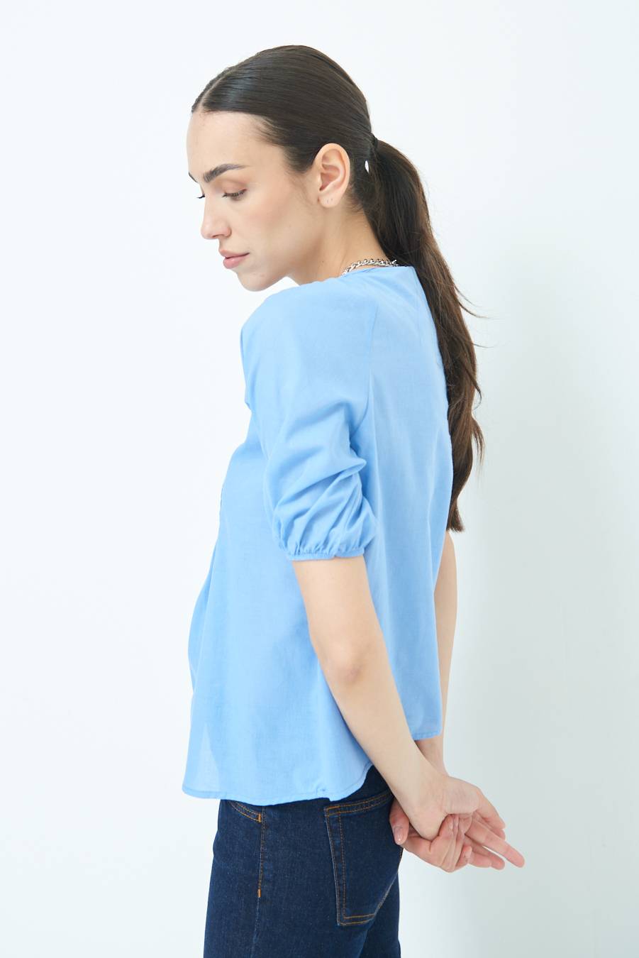 Kikisix CAMICIA CON BOTTONCINI DAV. COTONE CELESTE 2025