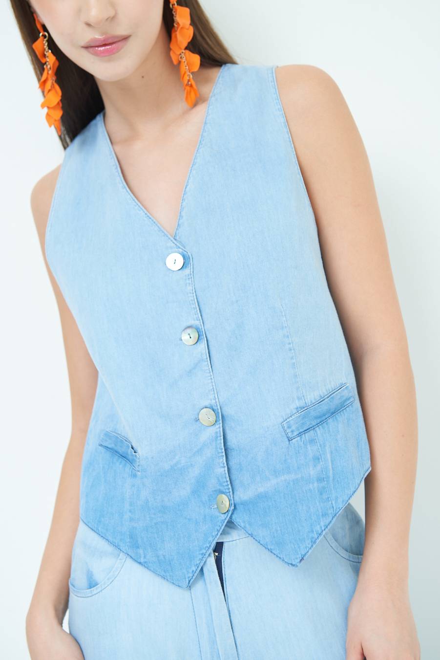 Kikisix GILET CHAMBRAY DEGRADE BLU CHIARO Lightning offer