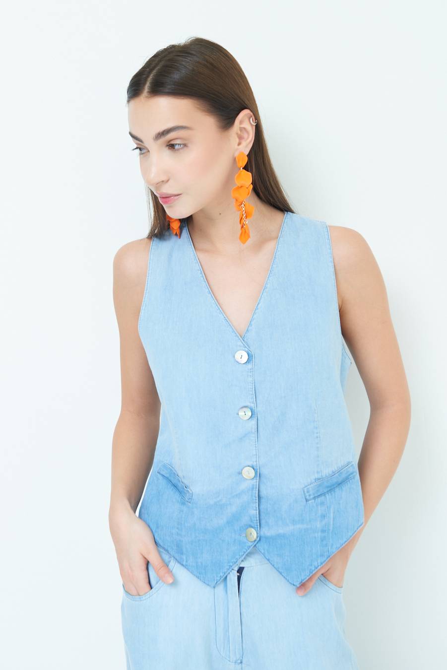 Kikisix GILET CHAMBRAY DEGRADE BLU CHIARO Lightning offer