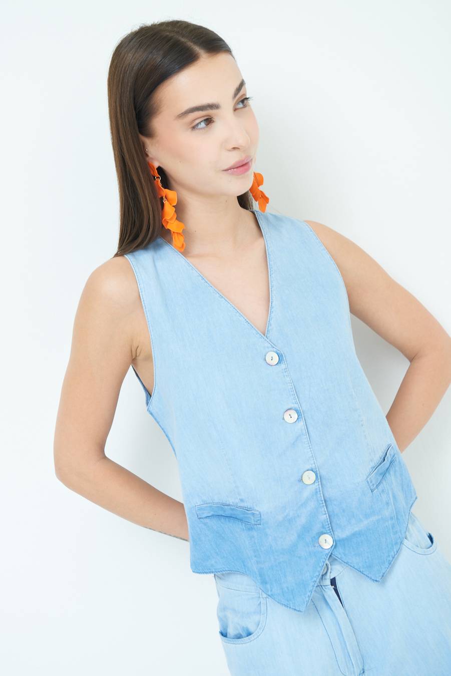 Kikisix GILET CHAMBRAY DEGRADE BLU CHIARO Lightning offer