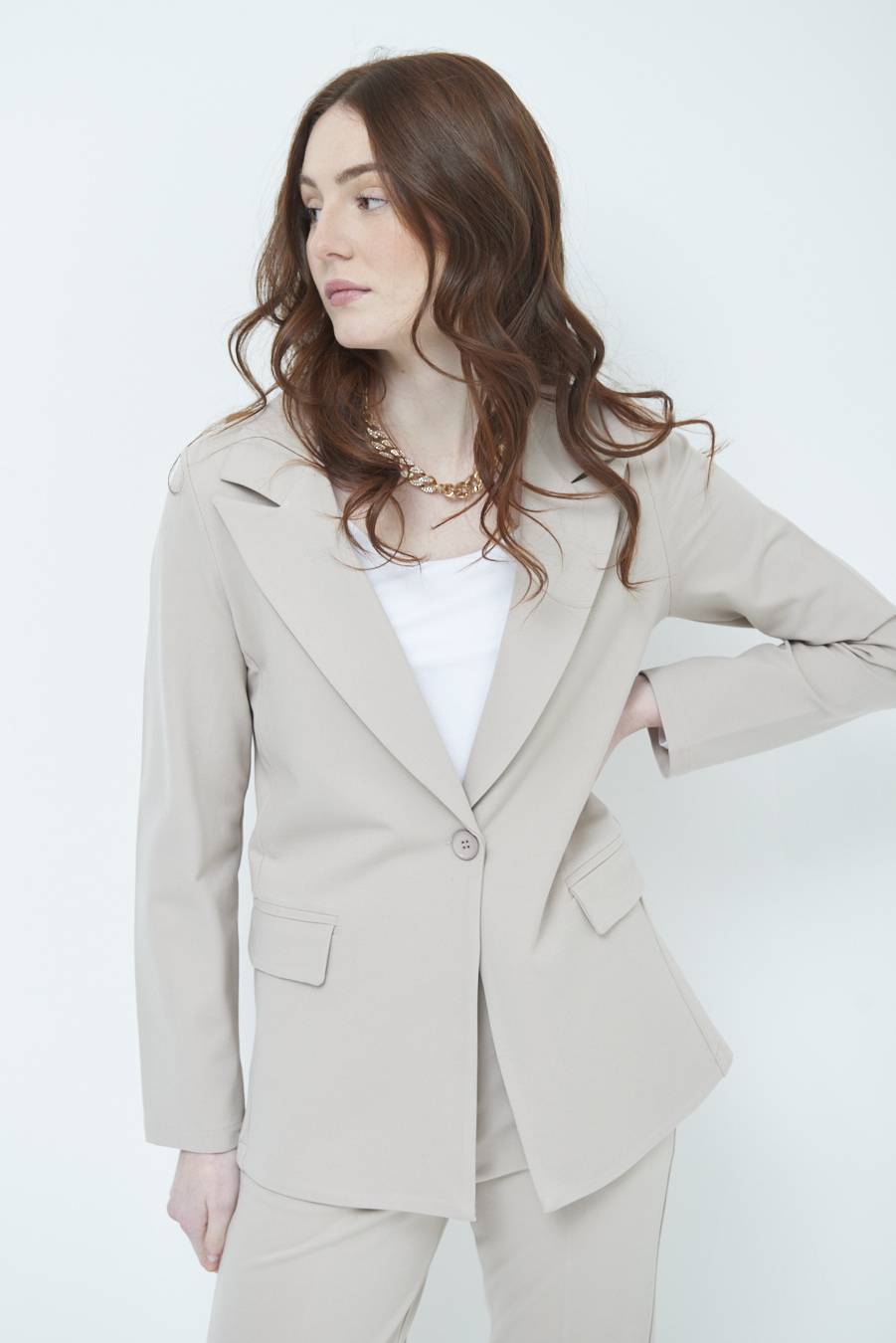 Kikisix GIACCA 1 BOTTONE BASIC BEIGE Economico