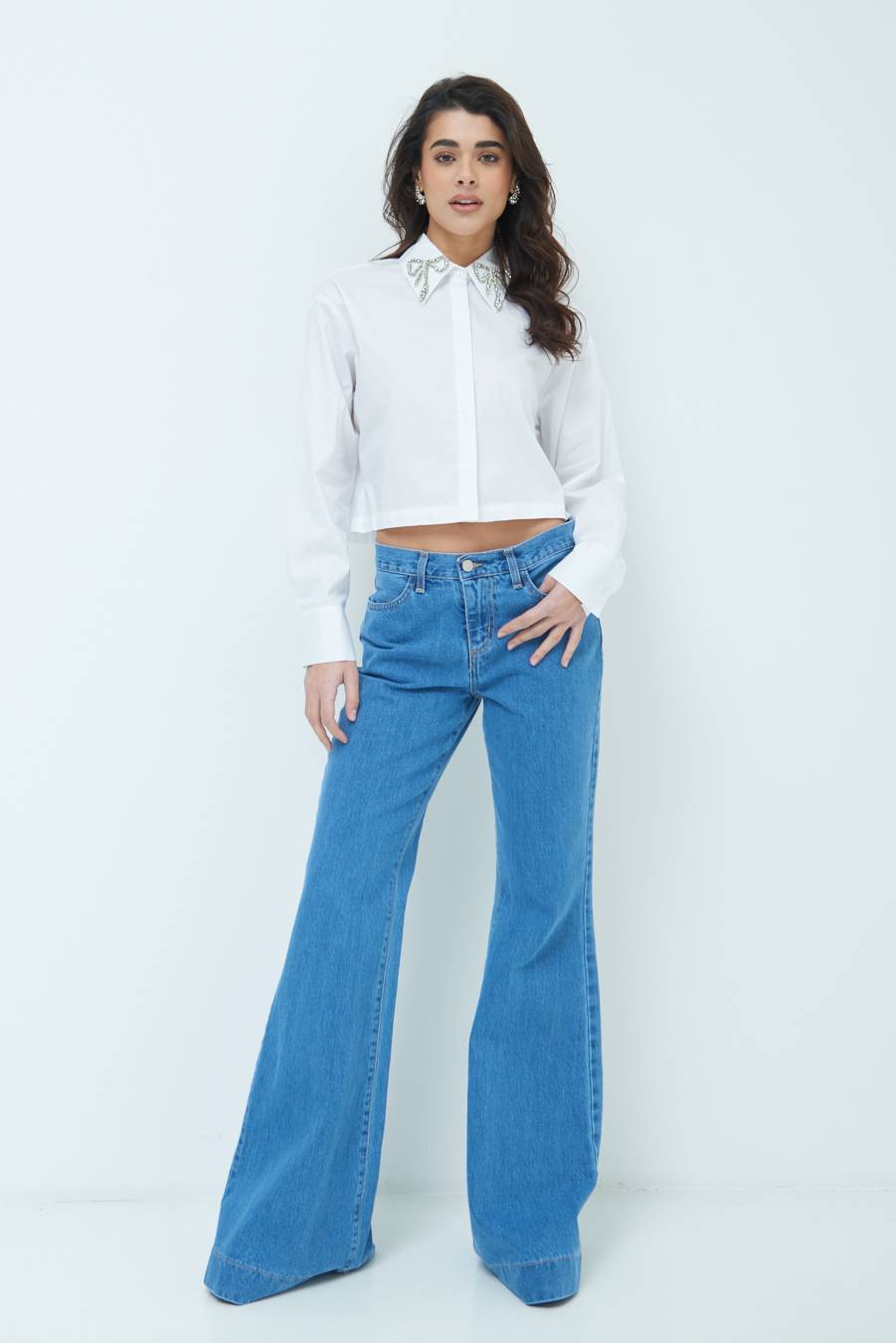 Kikisix PANTALONE ZAMPA CON RIBALTA DOPPIO STONE JEANS Saldi