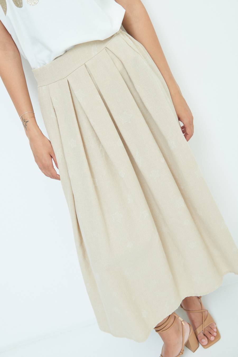 Kikisix GONNA CON STELLE E FULMINI BEIGE Vendita Economica