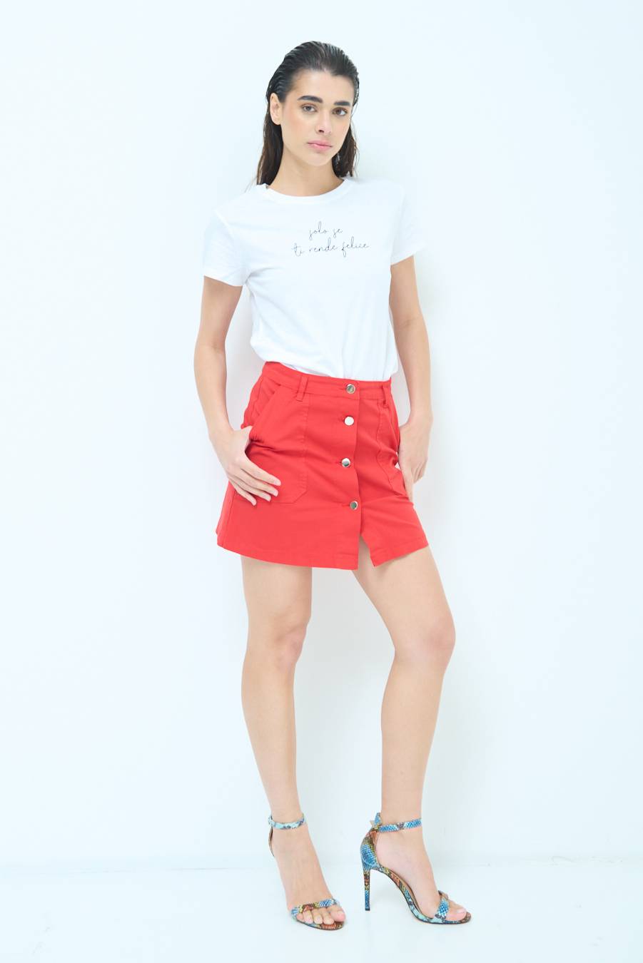 Kikisix MINIGONNA BOTTONI DV. ROSSO Saldi Di Fabbrica