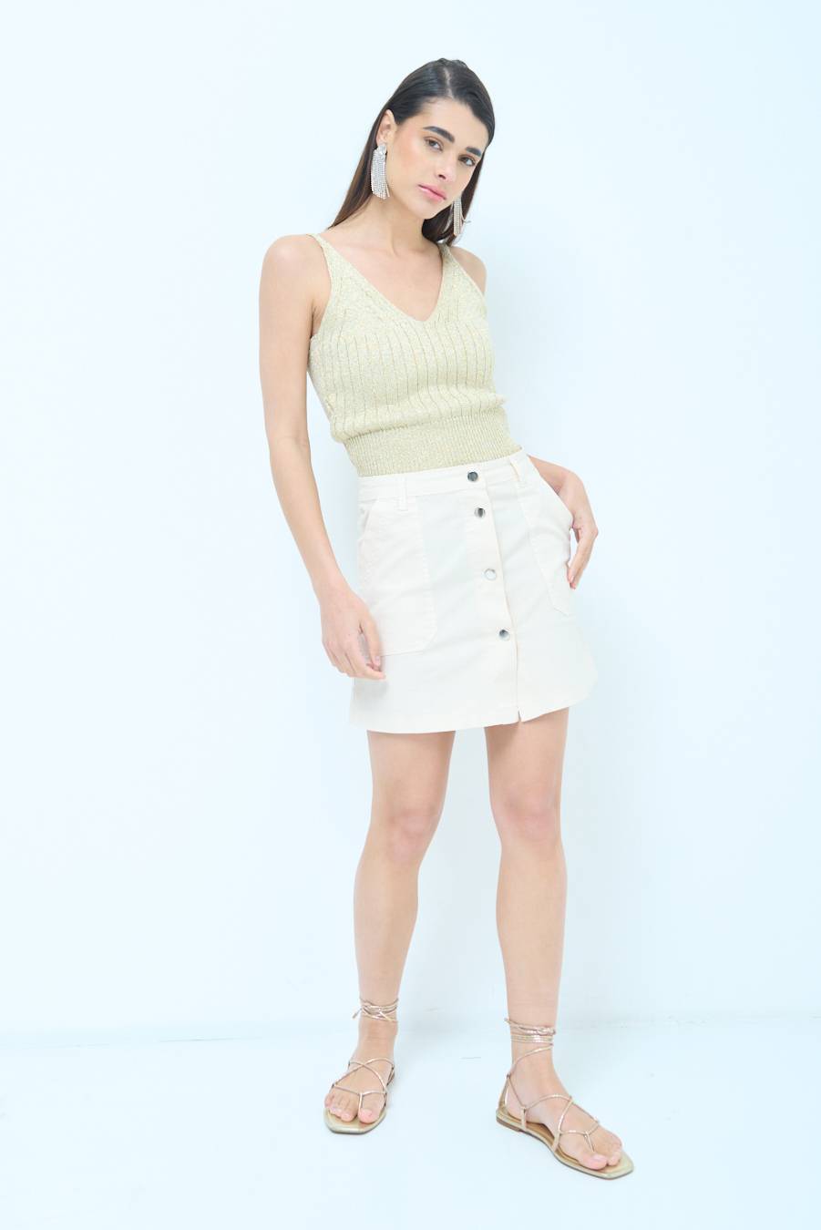 Kikisix MINIGONNA BOTTONI DV. BEIGE In Saldo