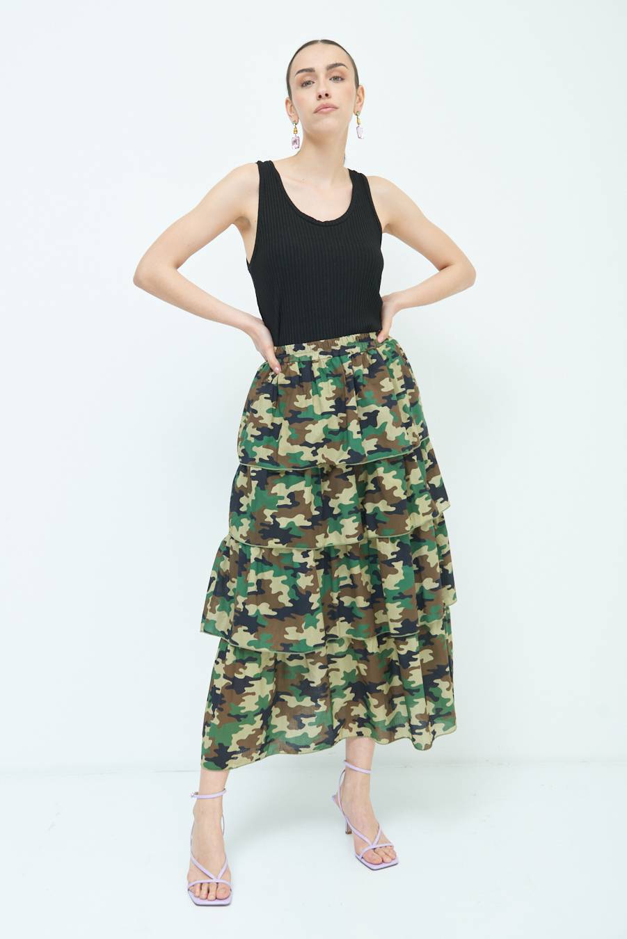Kikisix GONNA BALZE CAMOUFLAGE VERDE MILITARE 2025