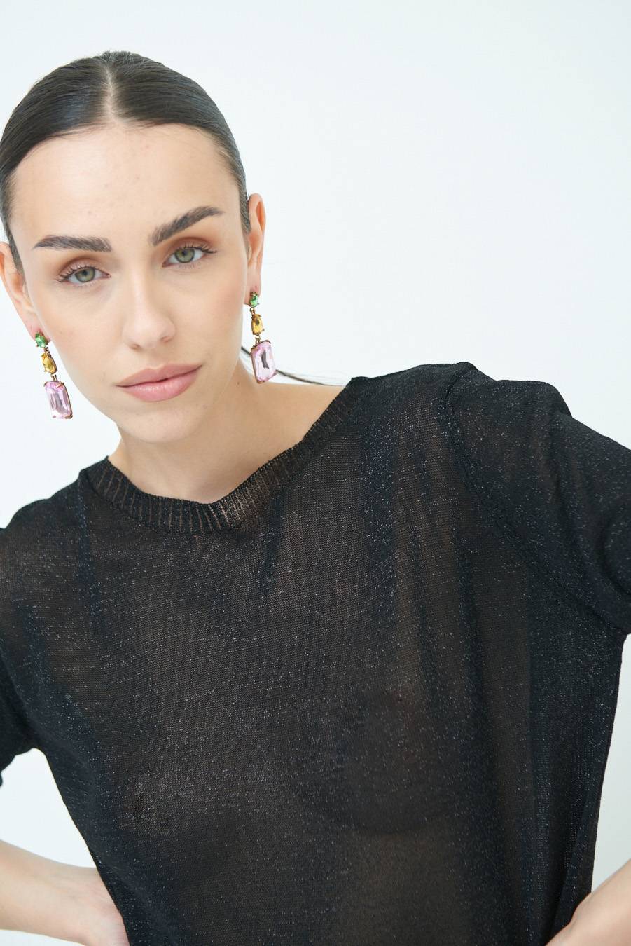 Kikisix MAGLIA LUREX PARICOLLO NERO Promozione Limitata