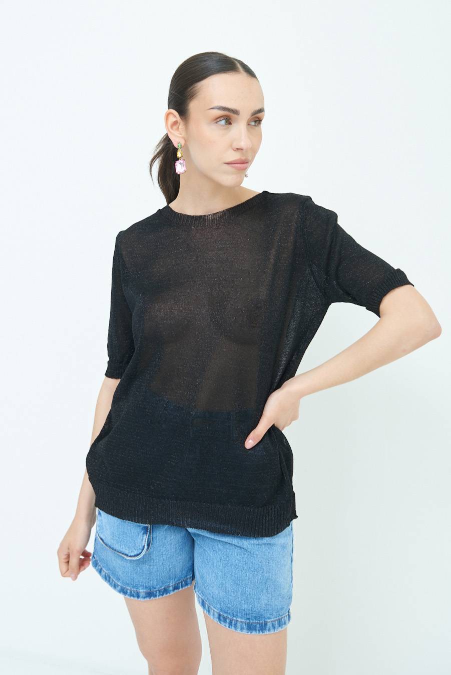 Kikisix MAGLIA LUREX PARICOLLO NERO Promozione Limitata