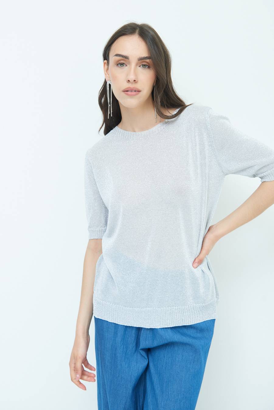 Kikisix MAGLIA LUREX PARICOLLO ARGENTO Fino Al -60%