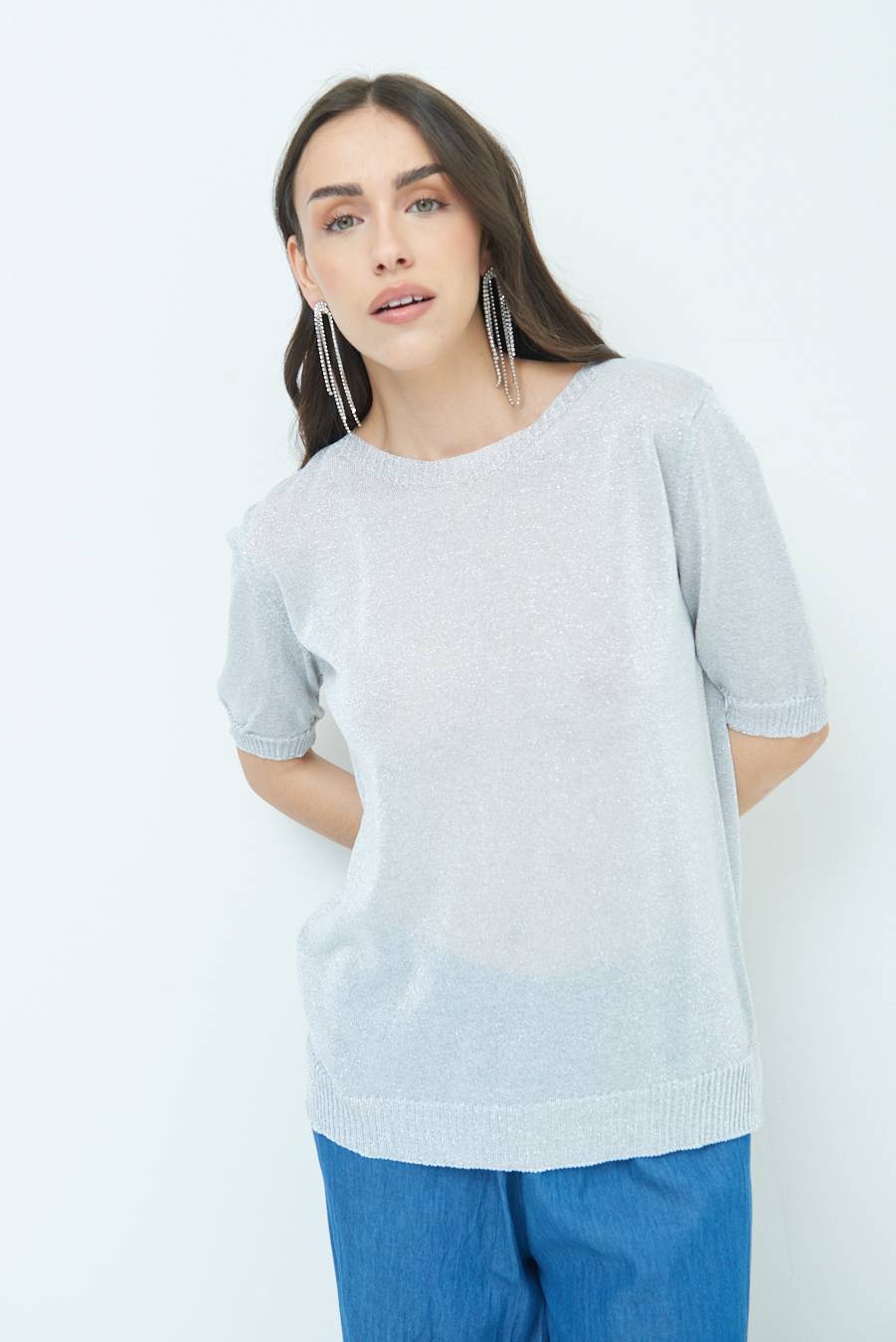 Kikisix MAGLIA LUREX PARICOLLO ARGENTO Fino Al -60%