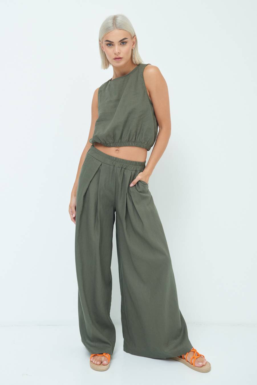 Kikisix PANTA PALAZZO CON PINCE VERDE MILITARE Online