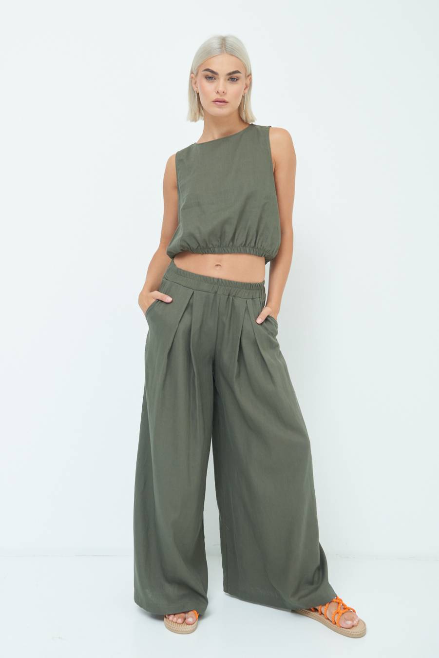 Kikisix PANTA PALAZZO CON PINCE VERDE MILITARE Online