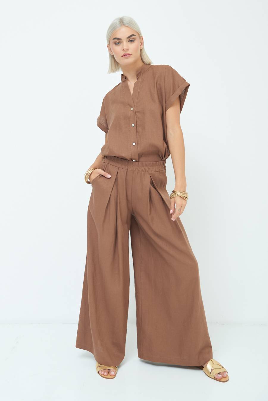 Kikisix PANTA PALAZZO CON PINCE CIOCCOLATO Outlet