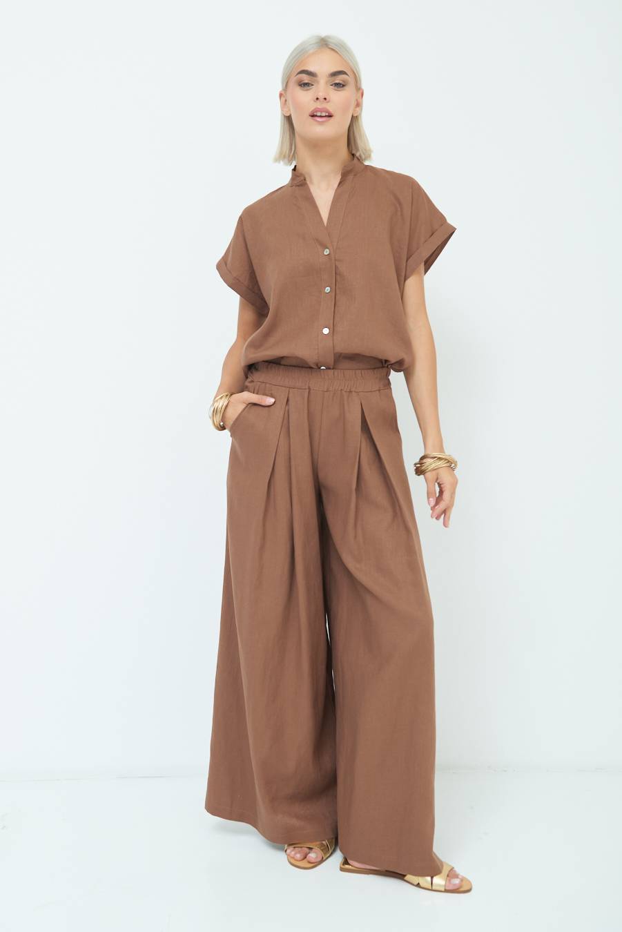 Kikisix PANTA PALAZZO CON PINCE CIOCCOLATO Outlet