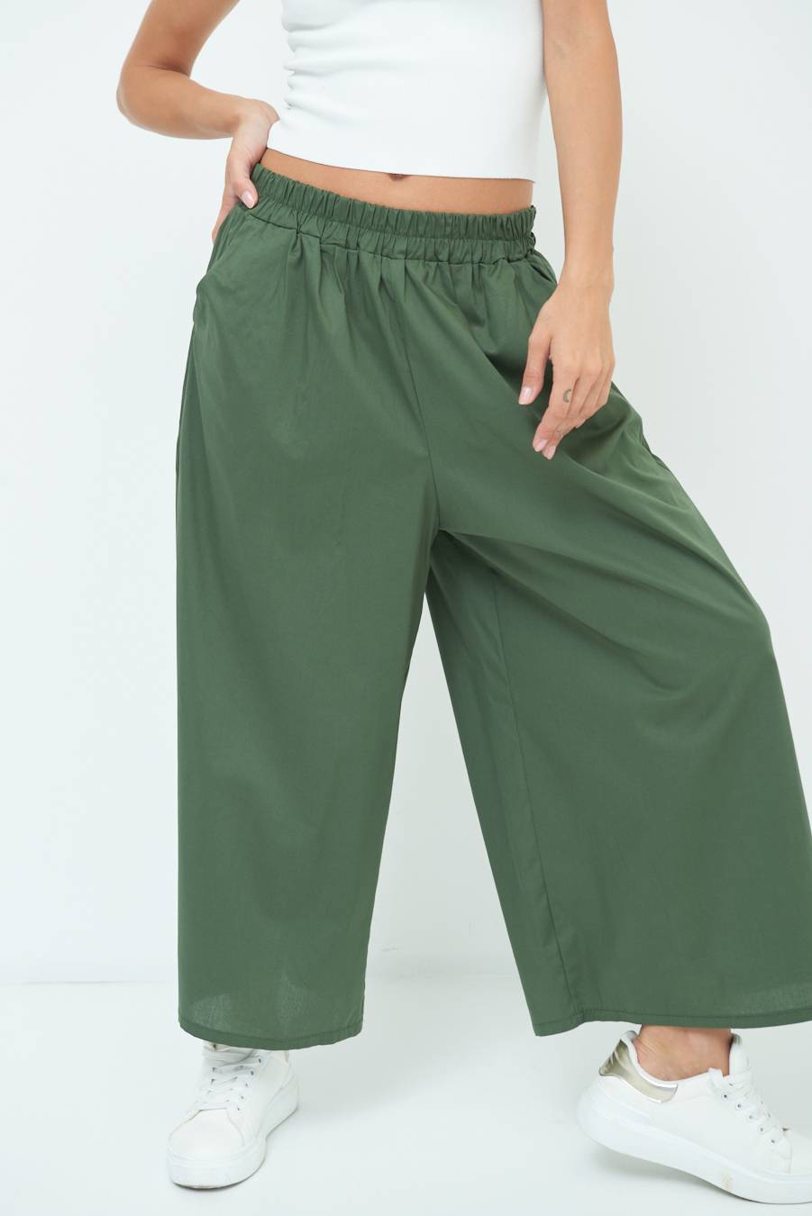 Kikisix PANTALONE CROP ELASTICO UNITO VERDE MILITARE Saldi
