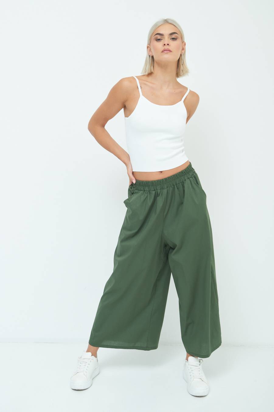 Kikisix PANTALONE CROP ELASTICO UNITO VERDE MILITARE Saldi