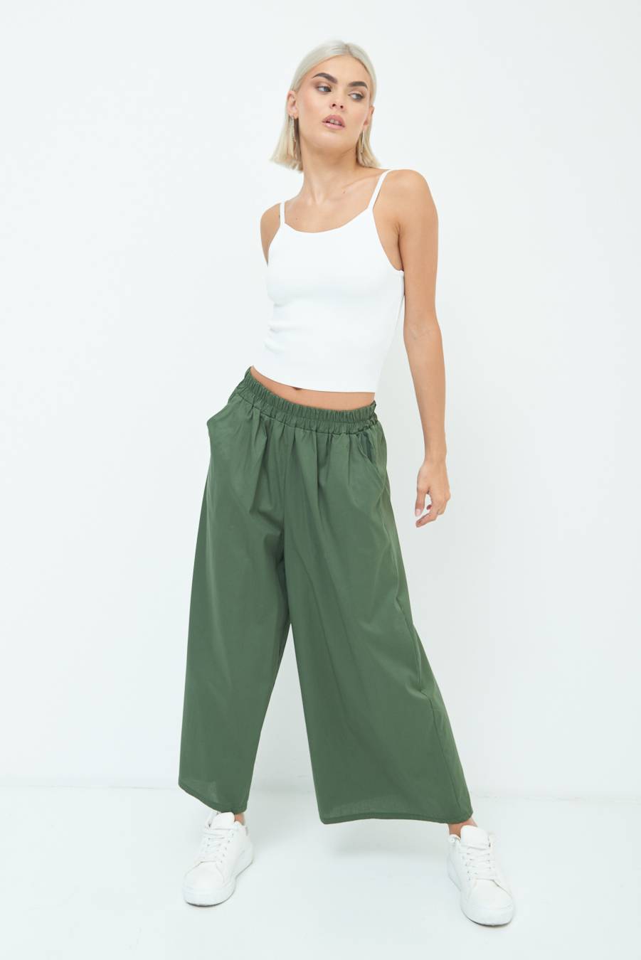Kikisix PANTALONE CROP ELASTICO UNITO VERDE MILITARE Saldi