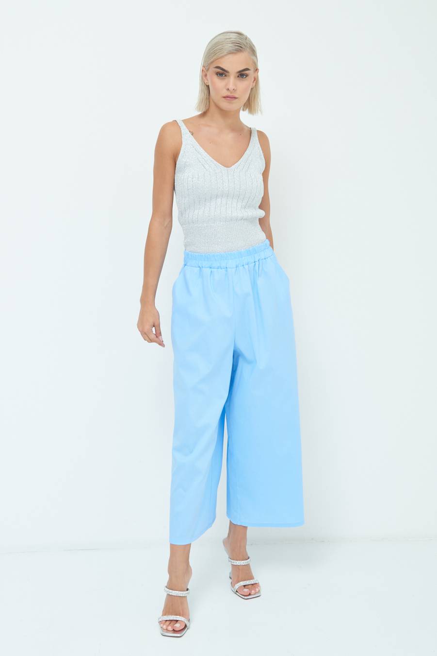 Kikisix PANTALONE CROP ELASTICO UNITO CELESTE Hotsell