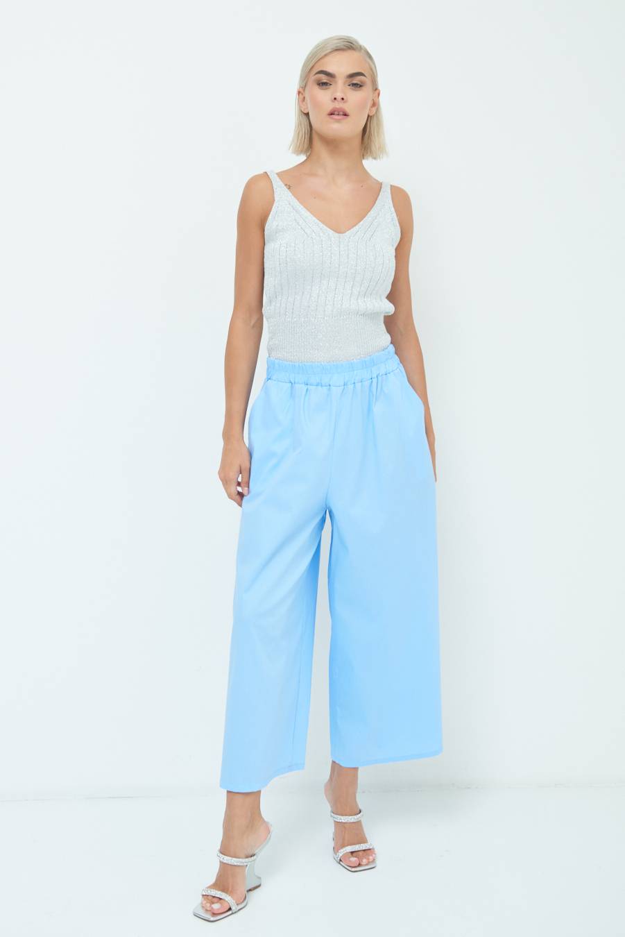 Kikisix PANTALONE CROP ELASTICO UNITO CELESTE Hotsell