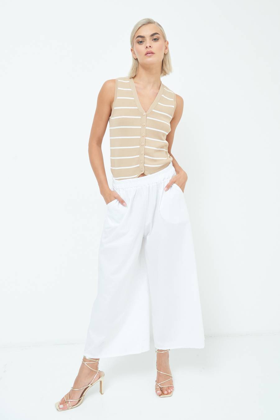 Kikisix PANTALONE CROP ELASTICO UNITO BIANCO Vendita Calda