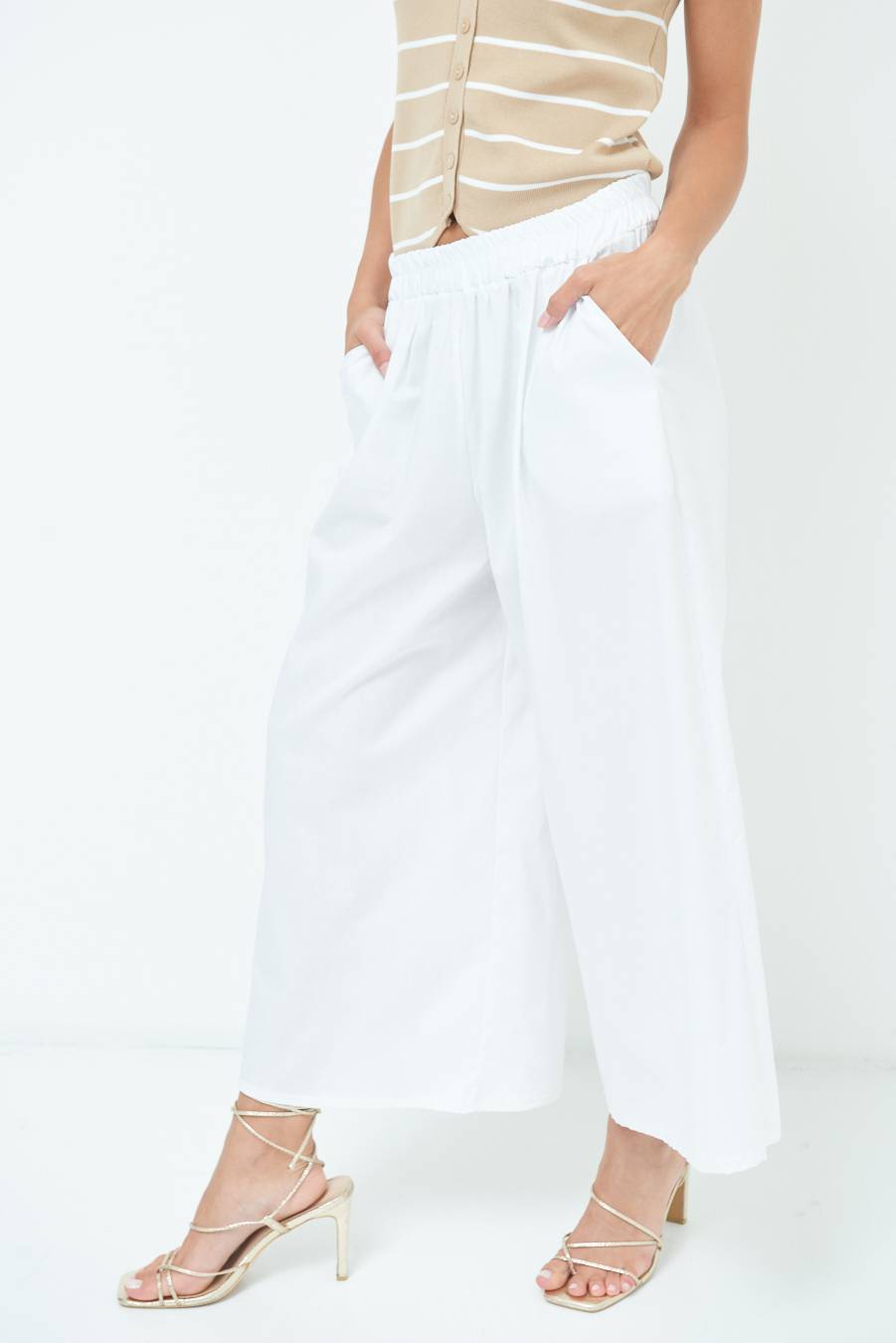 Kikisix PANTALONE CROP ELASTICO UNITO BIANCO Vendita Calda