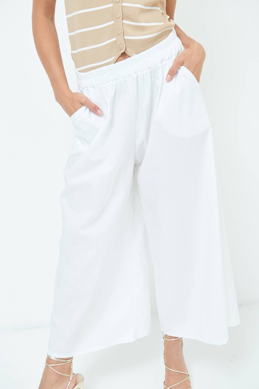 Kikisix PANTALONE CROP ELASTICO UNITO BIANCO Vendita Calda