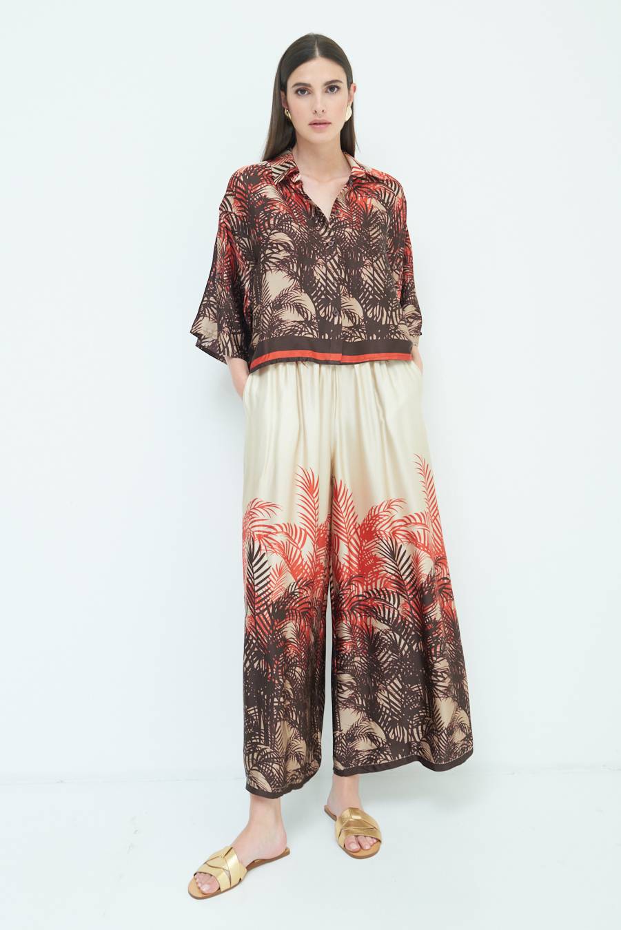 Kikisix PANTALONE PALAZZO FANTASIA BALZA MORO/ARANCIO Vendita Economica