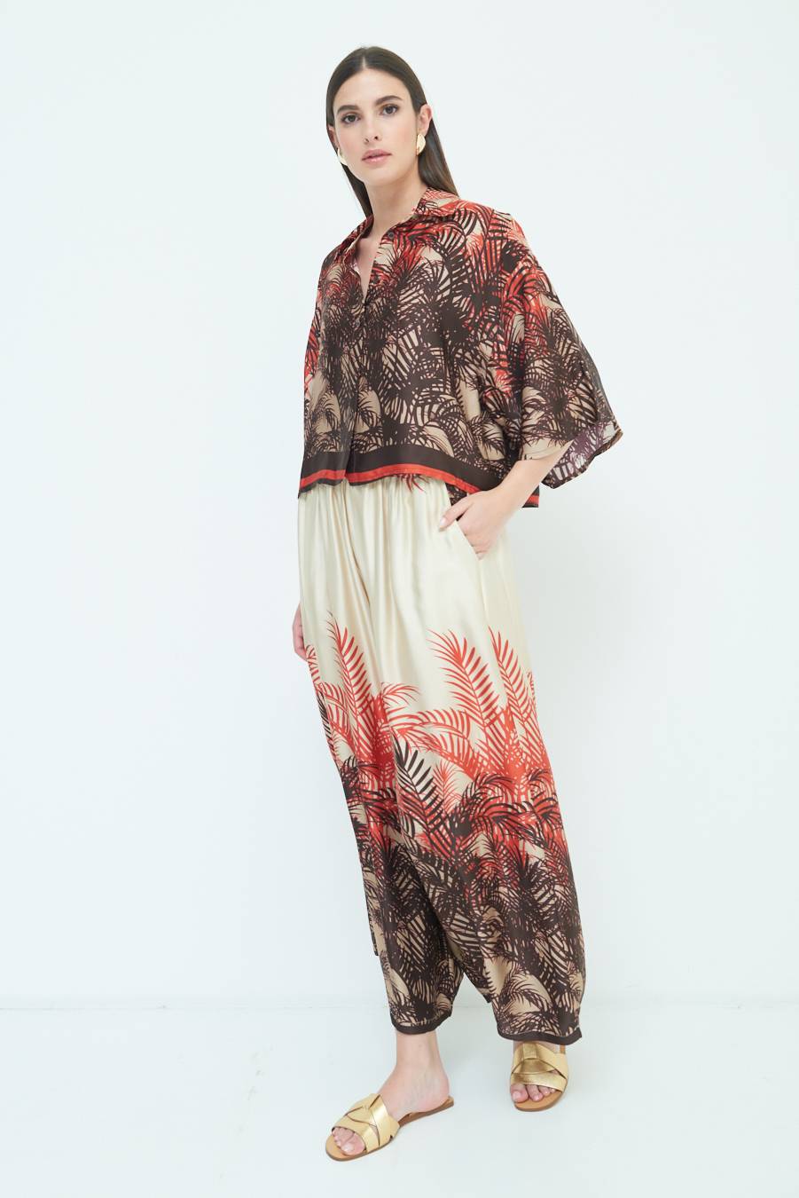 Kikisix PANTALONE PALAZZO FANTASIA BALZA MORO/ARANCIO Vendita Economica