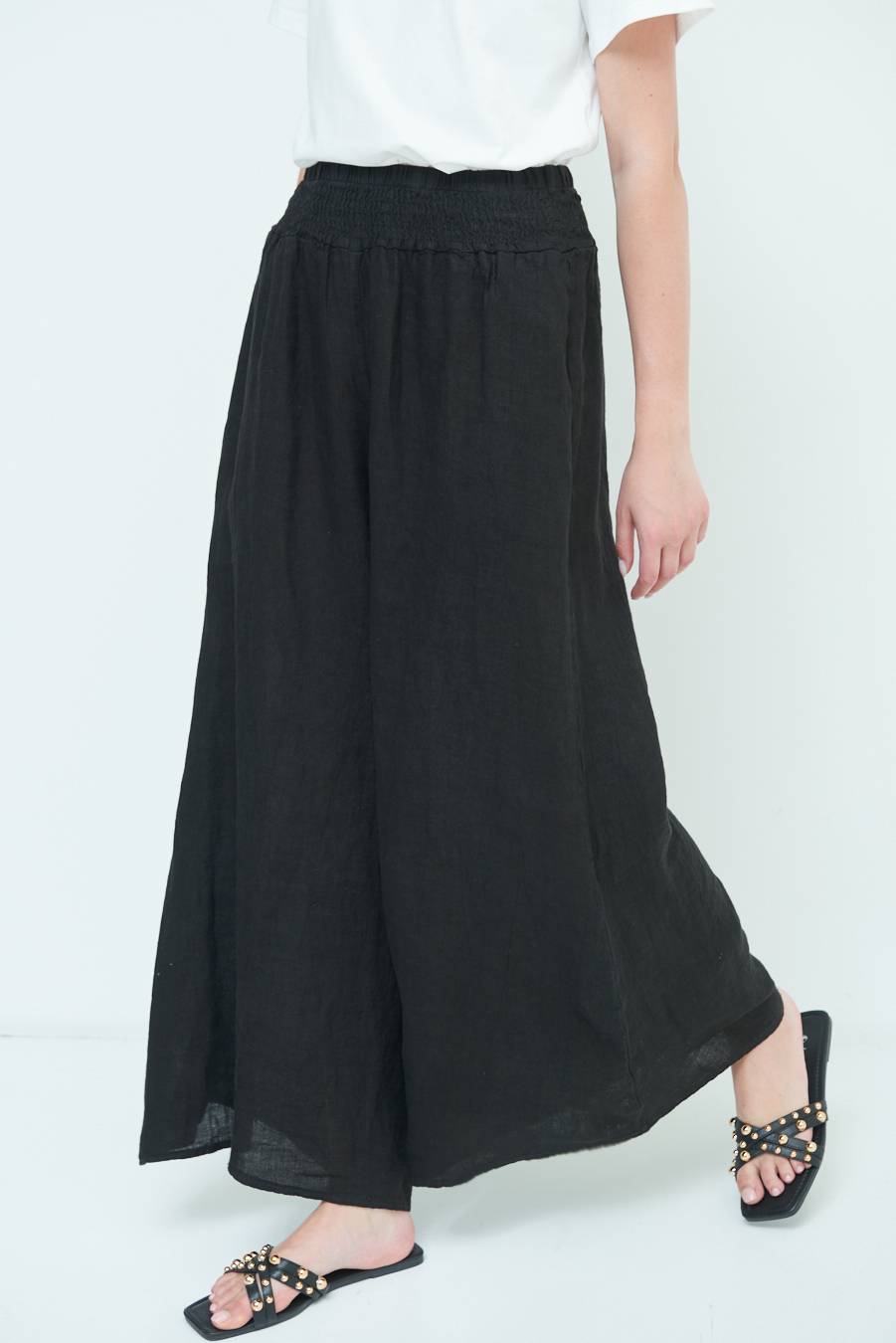 Kikisix PANTA PALAZZO LINO CON ELASTICI NERO I Più Venduti
