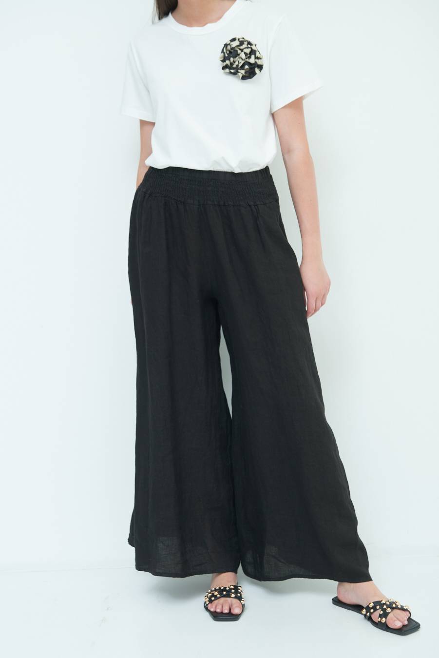 Kikisix PANTA PALAZZO LINO CON ELASTICI NERO I Più Venduti
