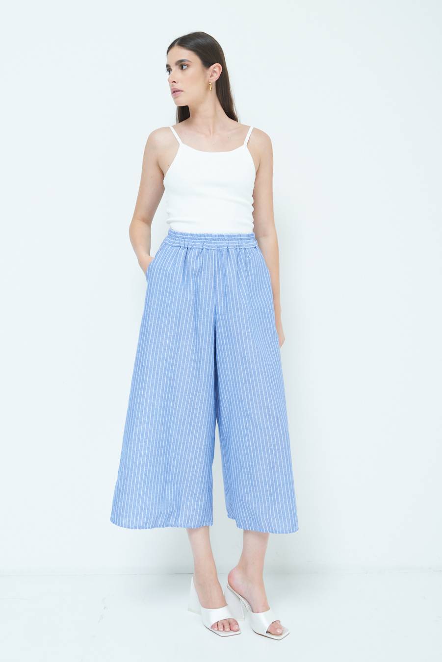 Kikisix PANTALONE CROP ELASTICO RIGHE BLU Vendite Flash