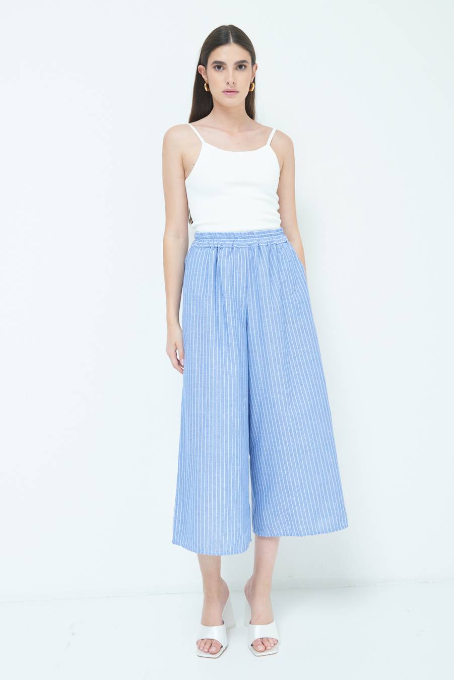 Kikisix PANTALONE CROP ELASTICO RIGHE BLU Vendite Flash