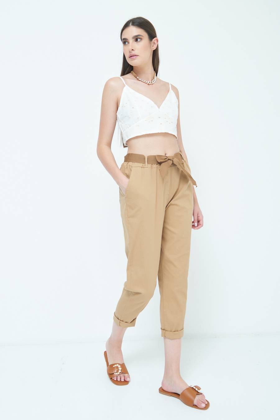 Kikisix PANTALONE DRITTO CON RISVOLTO CAMMELLO Negozio