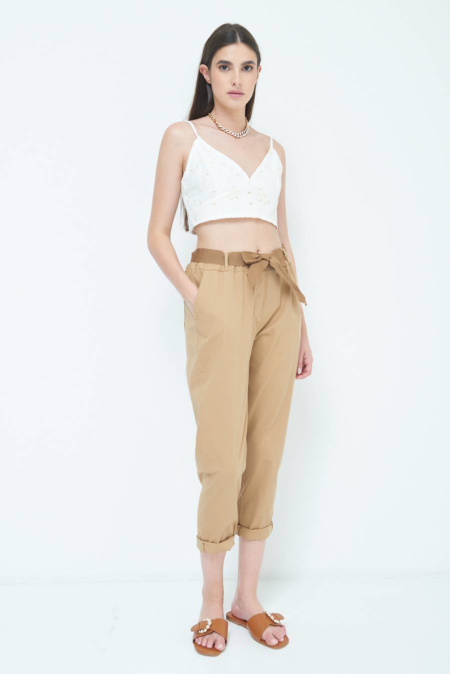 Kikisix PANTALONE DRITTO CON RISVOLTO CAMMELLO Negozio
