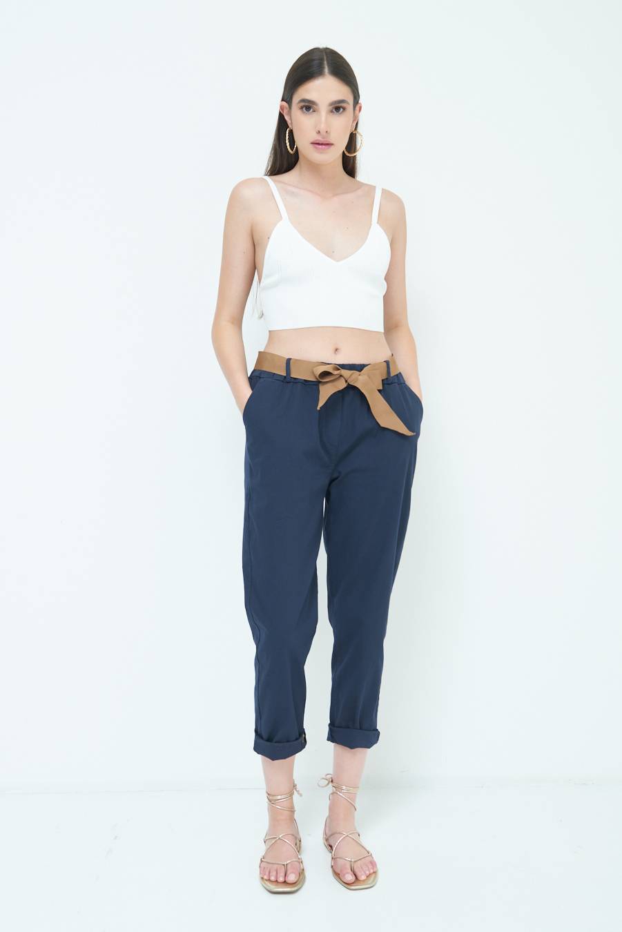Kikisix PANTALONE DRITTO CON RISVOLTO BLU In Saldo