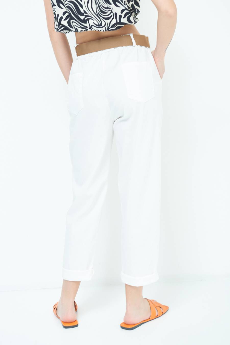 Kikisix PANTALONE DRITTO CON RISVOLTO BIANCO Moda