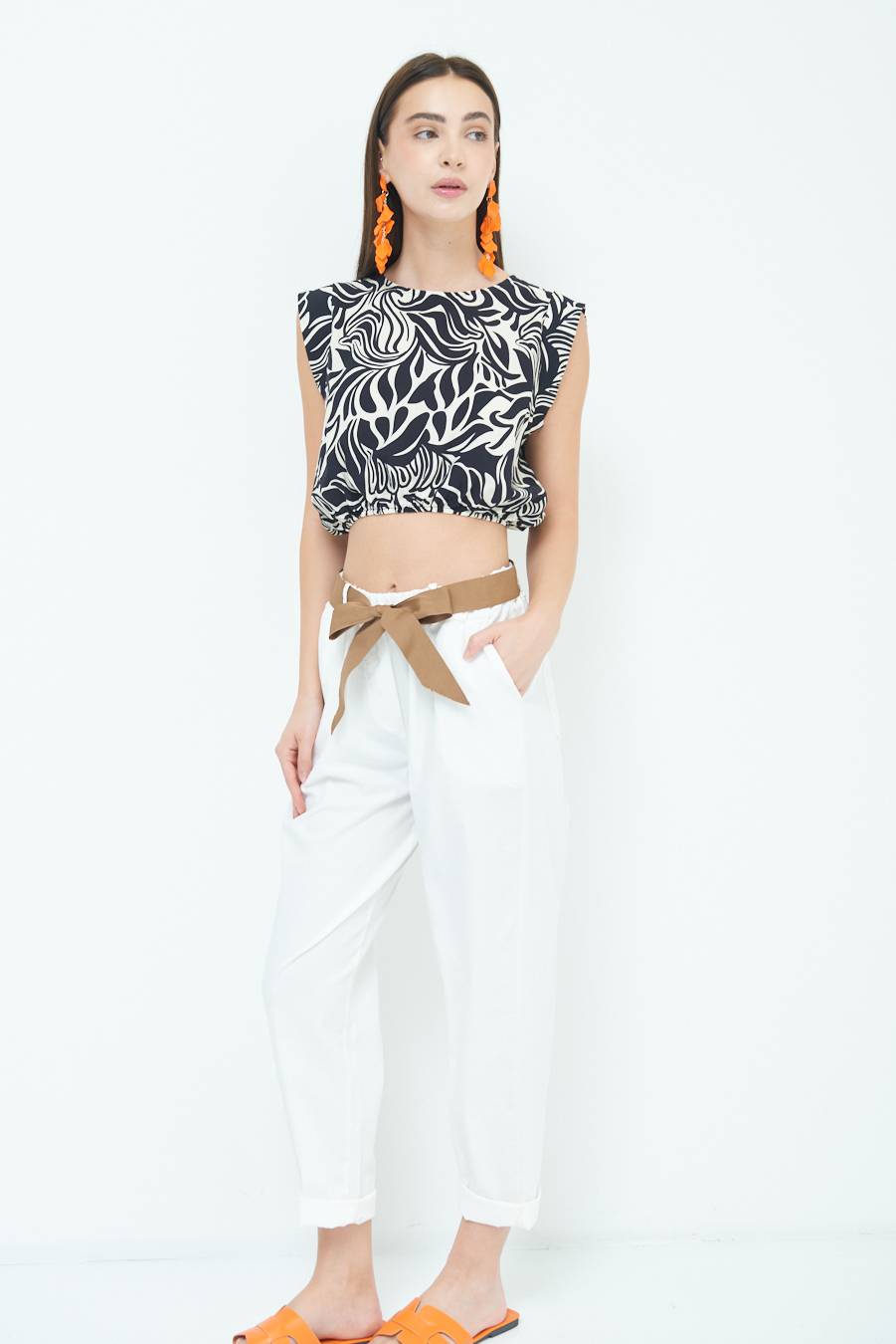 Kikisix PANTALONE DRITTO CON RISVOLTO BIANCO Moda