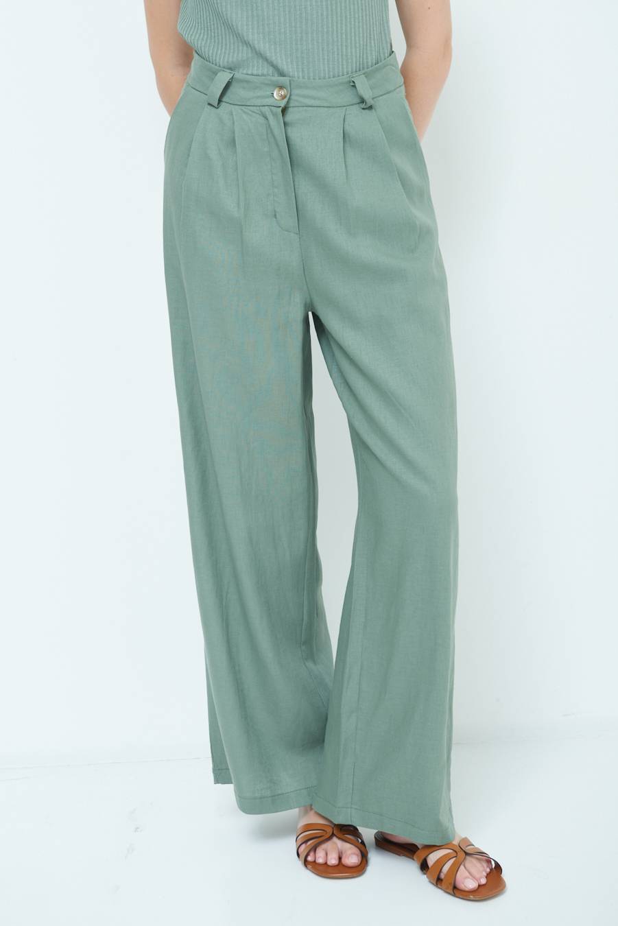 Kikisix PANTA PALAZZO CON PINCE VERDE MILITARE Italy