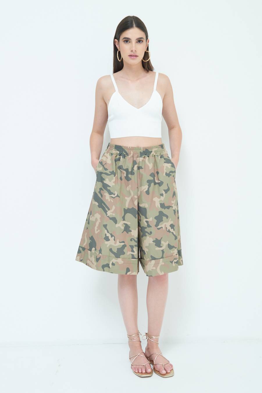 Kikisix BERMUDA CON BALZA CAMOUFLAGE VERDE MILITARE Sottocosto
