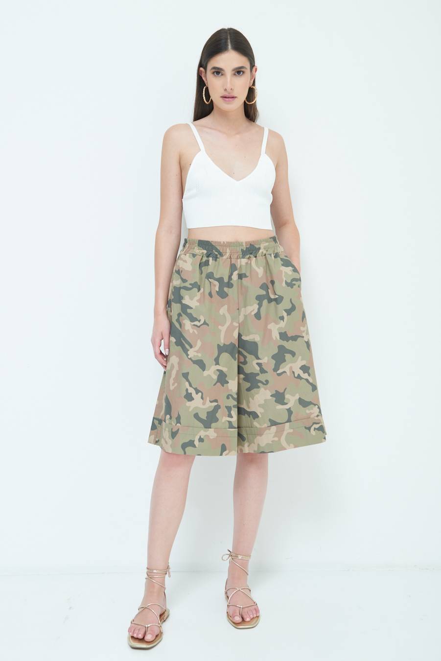Kikisix BERMUDA CON BALZA CAMOUFLAGE VERDE MILITARE Sottocosto