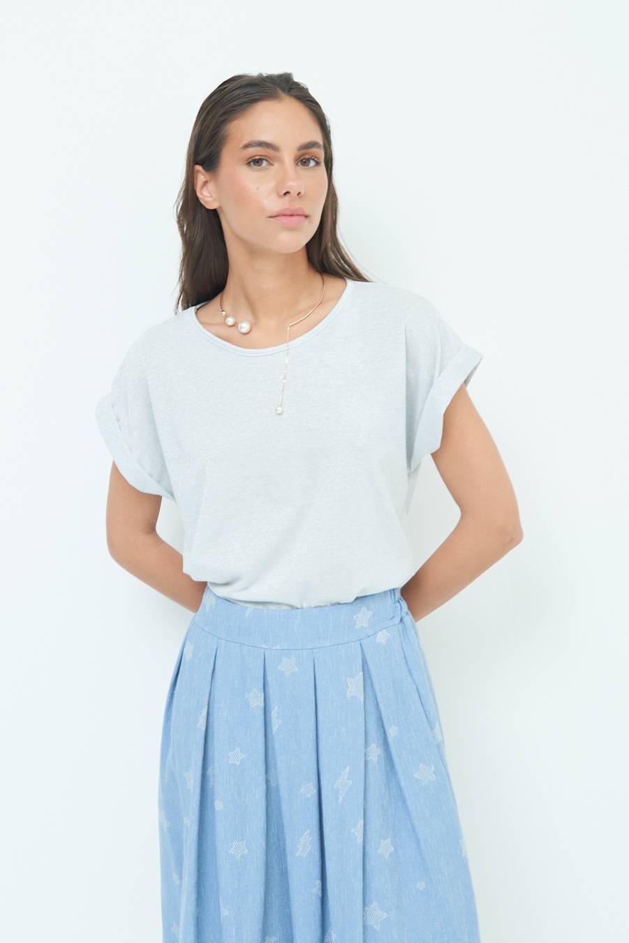 Kikisix T-SHIRT OVER CON RISVOLTO LUREX ARGENTO Vendita Economica