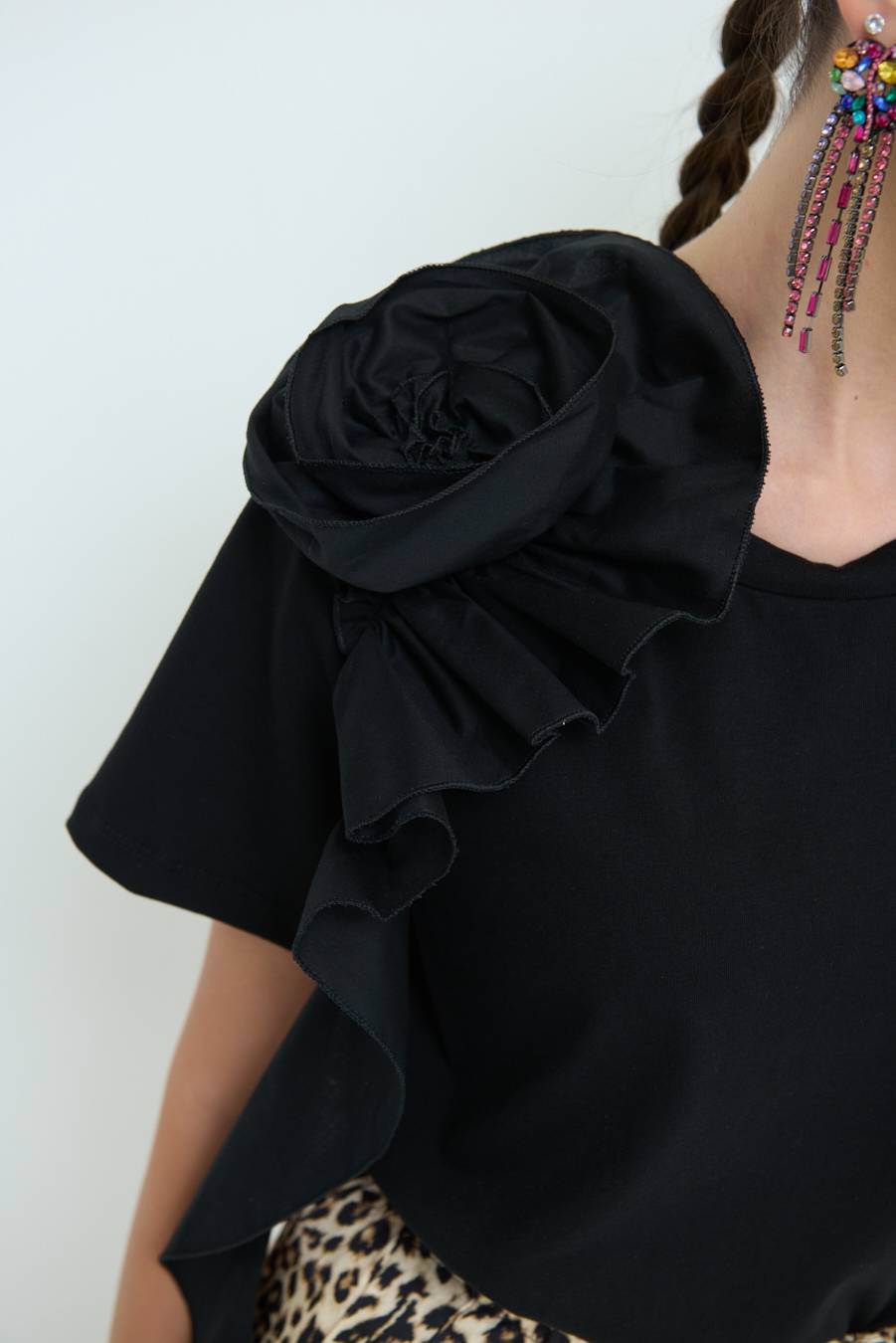 Kikisix T-SHIRT FIORE POPELINE NERO Italy