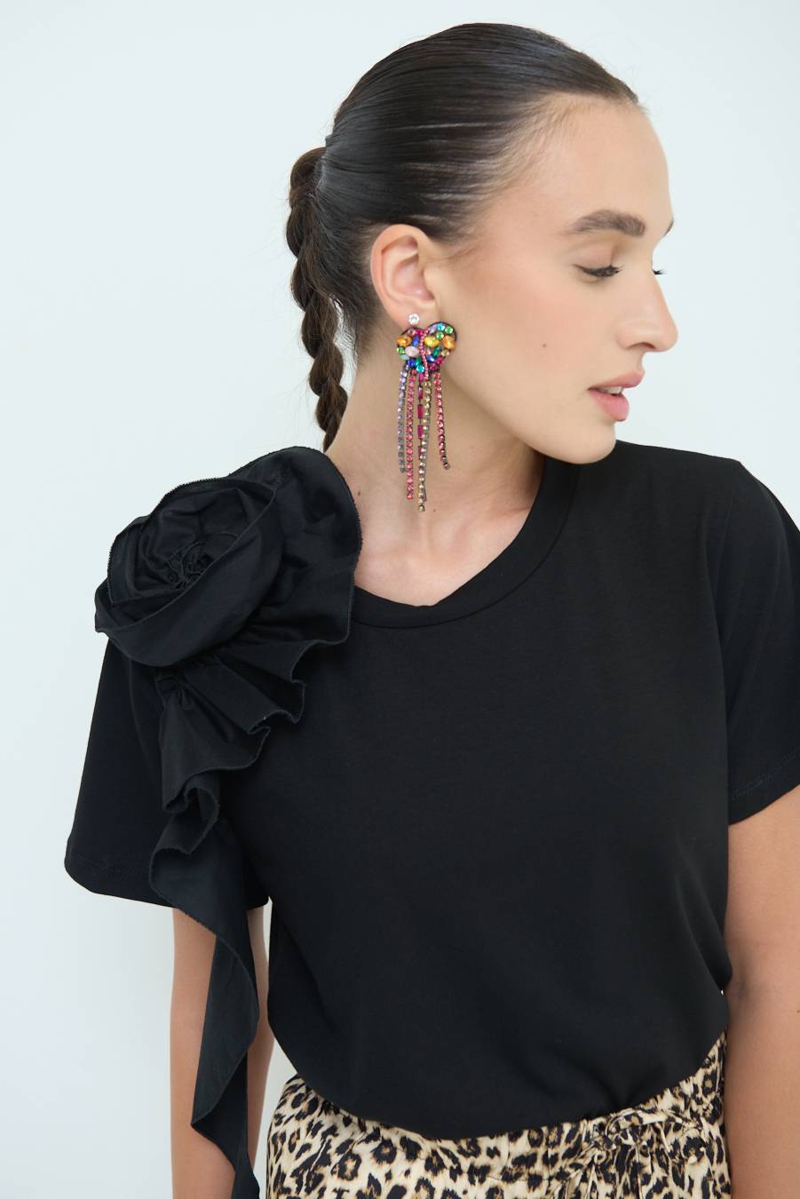 Kikisix T-SHIRT FIORE POPELINE NERO Italy
