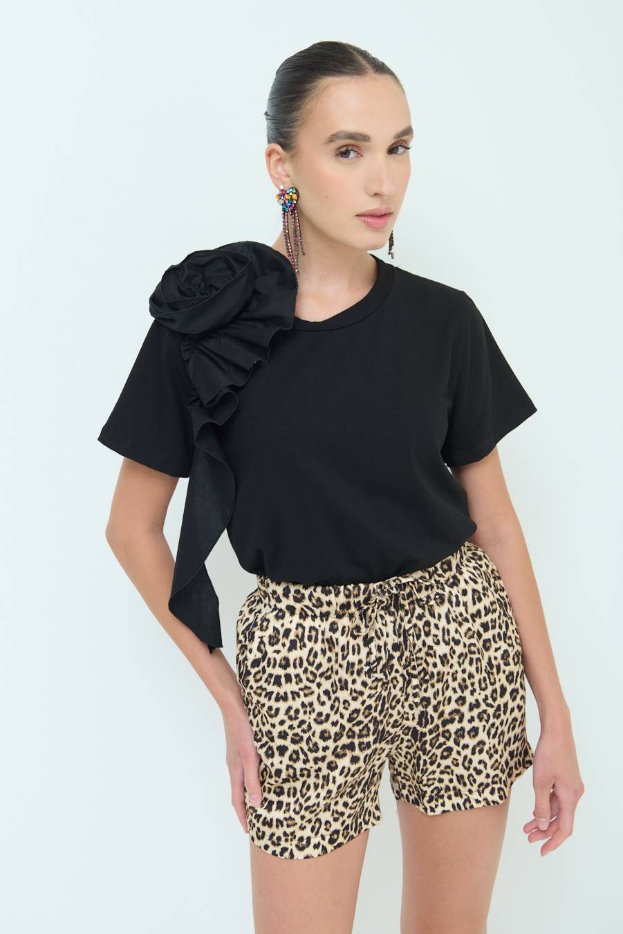 Kikisix T-SHIRT FIORE POPELINE NERO Italy