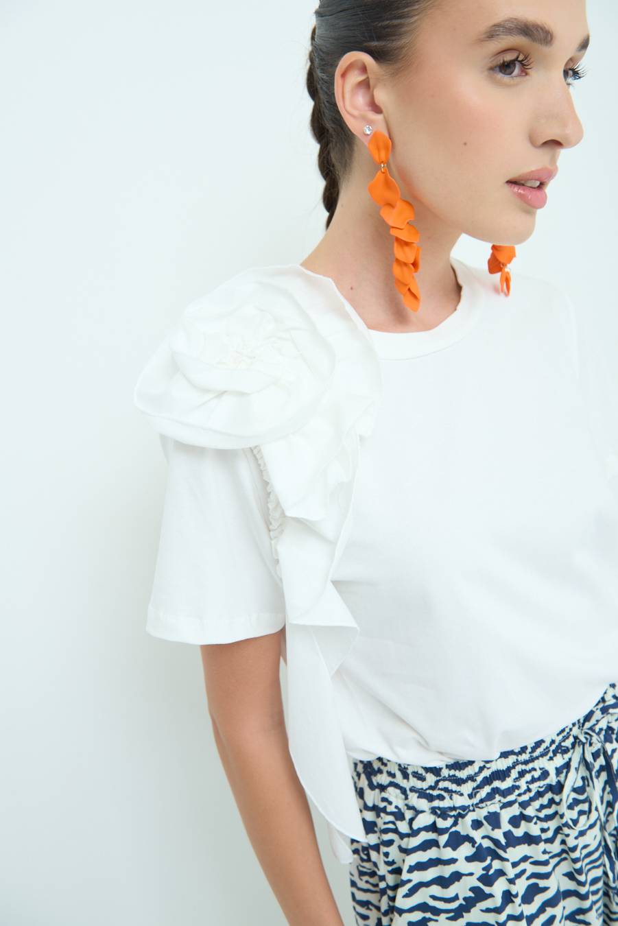 Kikisix T-SHIRT FIORE POPELINE BIANCO Italia