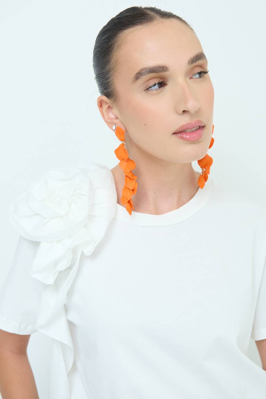 Kikisix T-SHIRT FIORE POPELINE BIANCO Italia