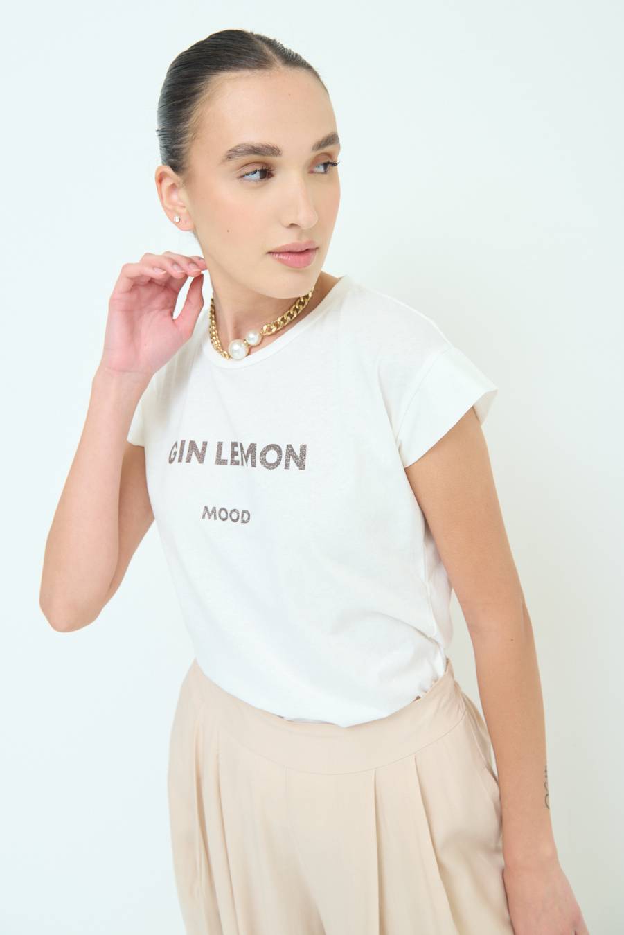 Kikisix T-SHIRT ''GIN LEMON'' CIOCCOLATO In Linea