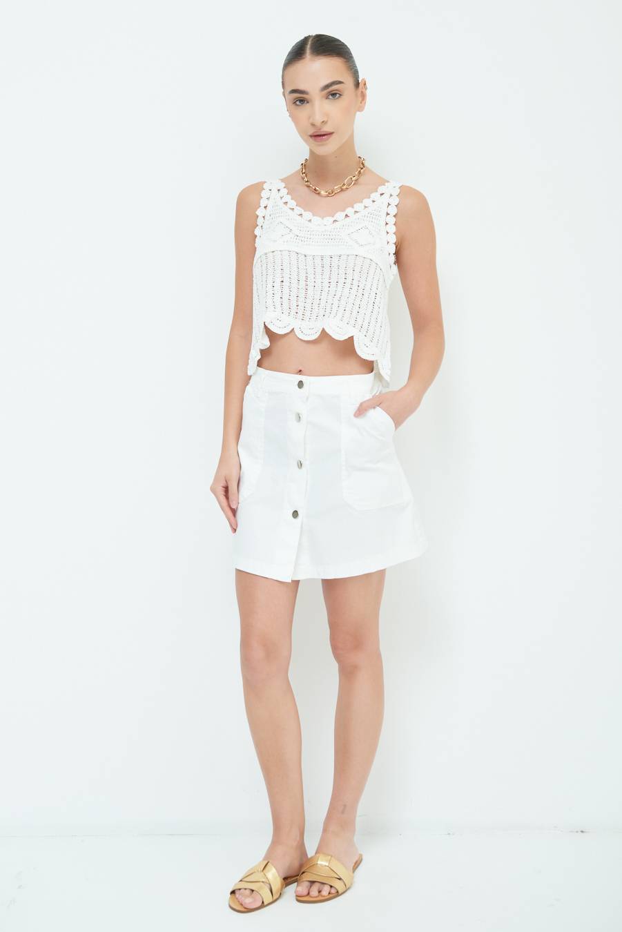 Kikisix CROP TOP MACRAME BIANCO Spedizione Gratuita